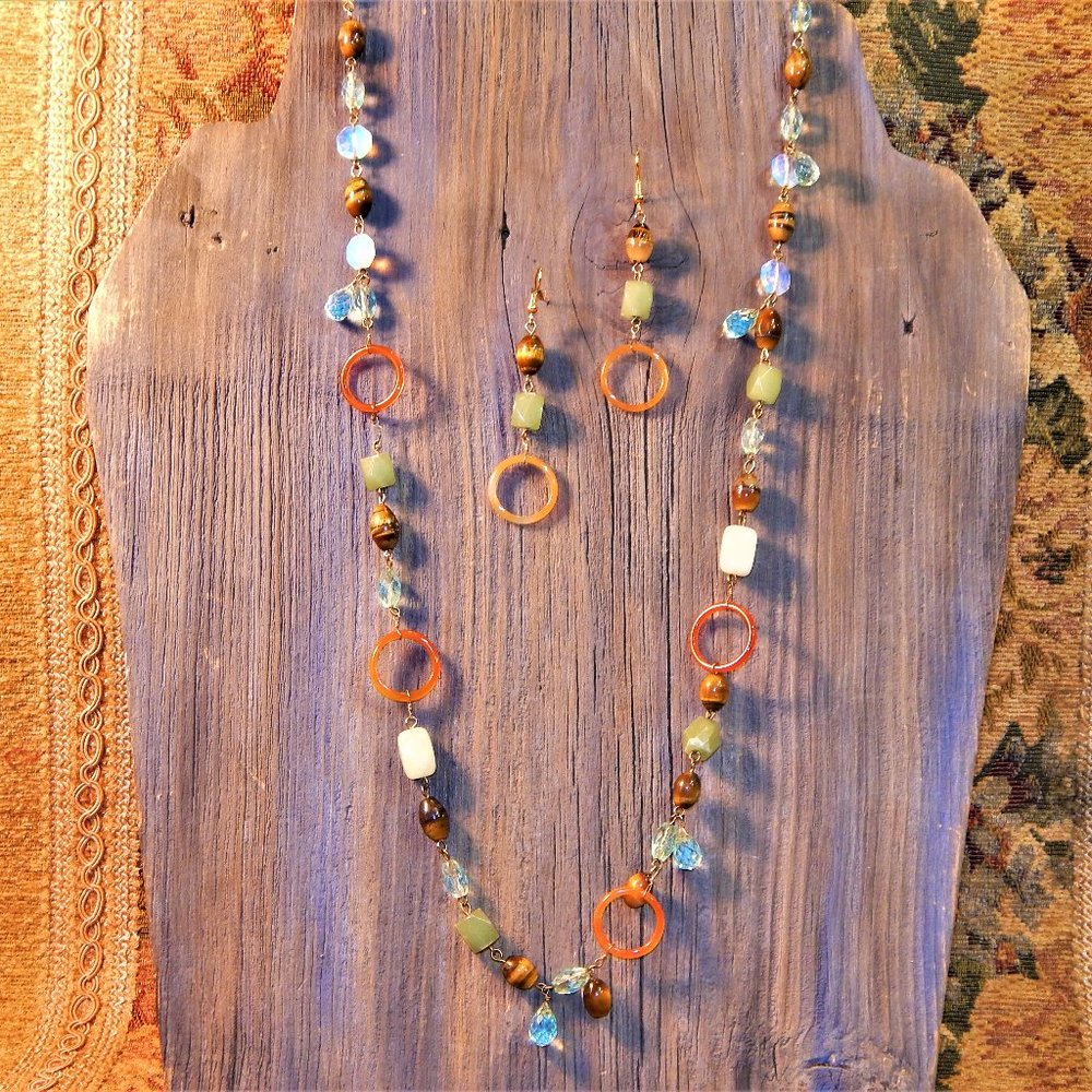 Gypsy Semi-Precious Stone/Bead Necklace & Earrings